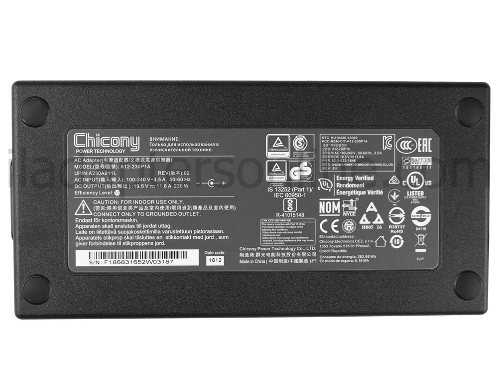 230W Medion Erazer Crawler E40 AC מתאם מטען + כבל חשמל