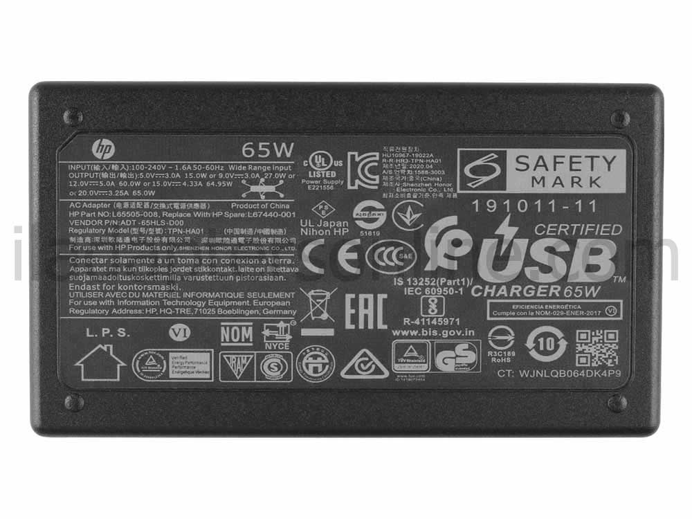 מקורי 65W HP ProBook 440 G6 445 G8 מתאם מטען + כבל חשמל