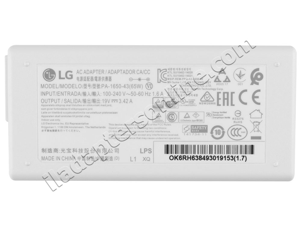 מקורי 65W LG Gram 17Z95N-G.AAS7U1 AC מתאם מטען + כבל חשמל