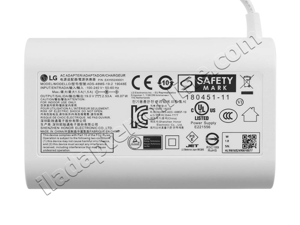 מקורי 48W LG EAY65249001 AC מתאם מטען + כבל חשמל