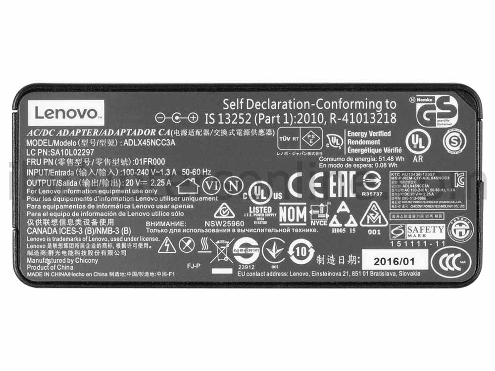 מקורי 45W AC מתאם מטען Lenovo PA-1450-55LI