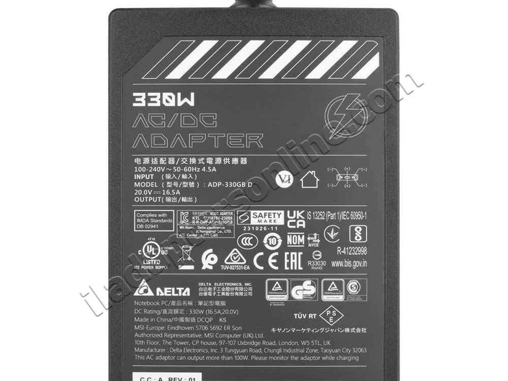 330W MSI Vector GP78HX 13VI (MS-17S1) AC מתאם מטען + כבל חשמל