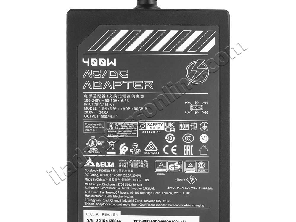400W MSI CreatorPro X17 A12UMS (MS-17Q1) AC מתאם מטען + כבל חשמל