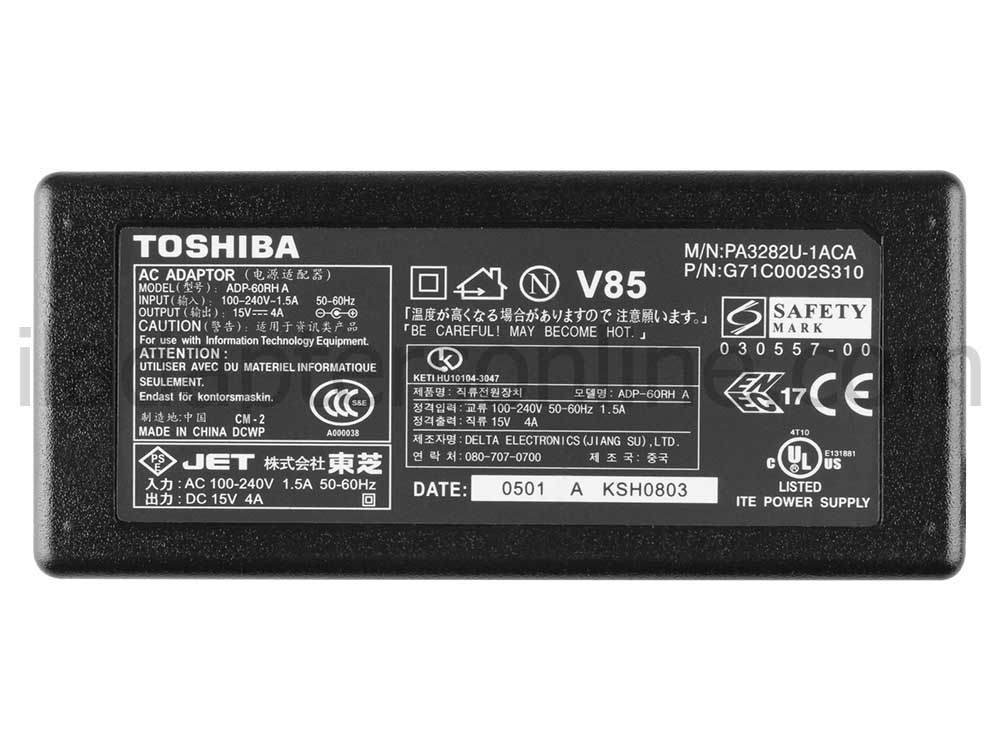 מקורי 60W AC מתאם מטען Toshiba Satellite 1410-S173 1410-S174